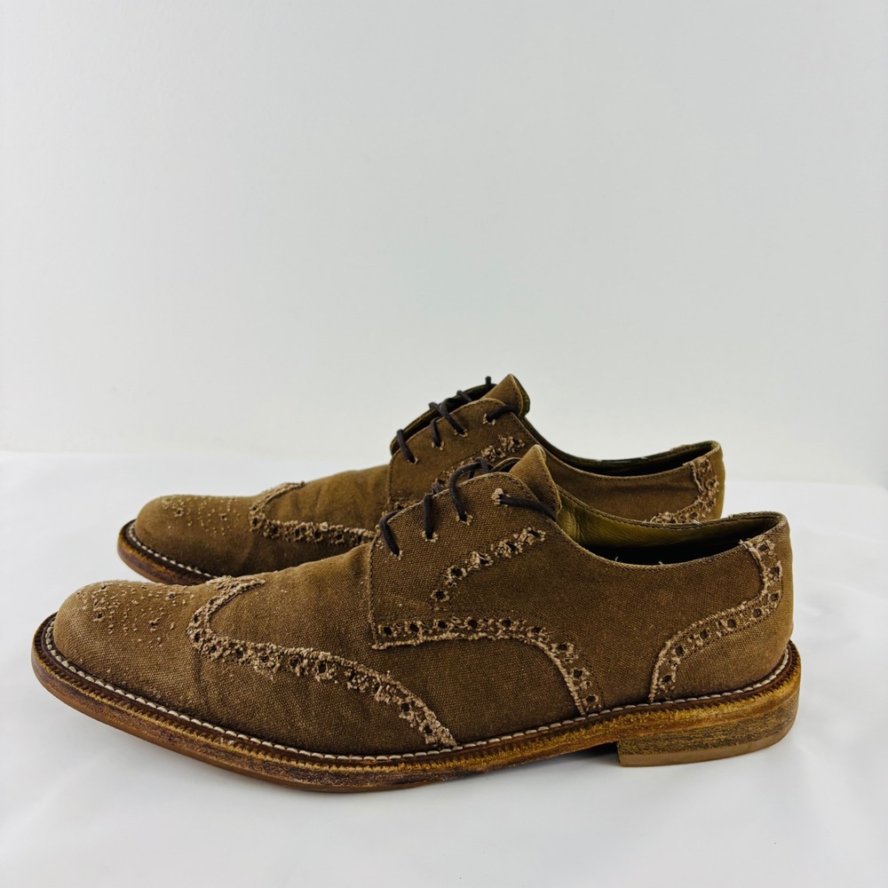 Billy Reid Canvas Wing Tip 2001 Dress Shoes Italy‎ Made City Brown Mens Size 9.5